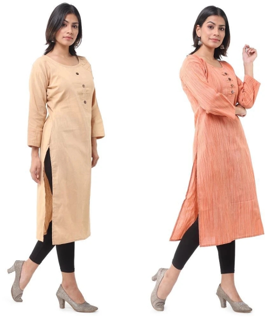 DESHBANDHU DBK - Multicolor Cotton Womens Straight Kurti ( Pack of 2 ) - None