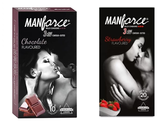 MANFORCE Chocolate Strawberry Condoms 10s (Combo of 2) Condom (Set of 2 20 Sheets)