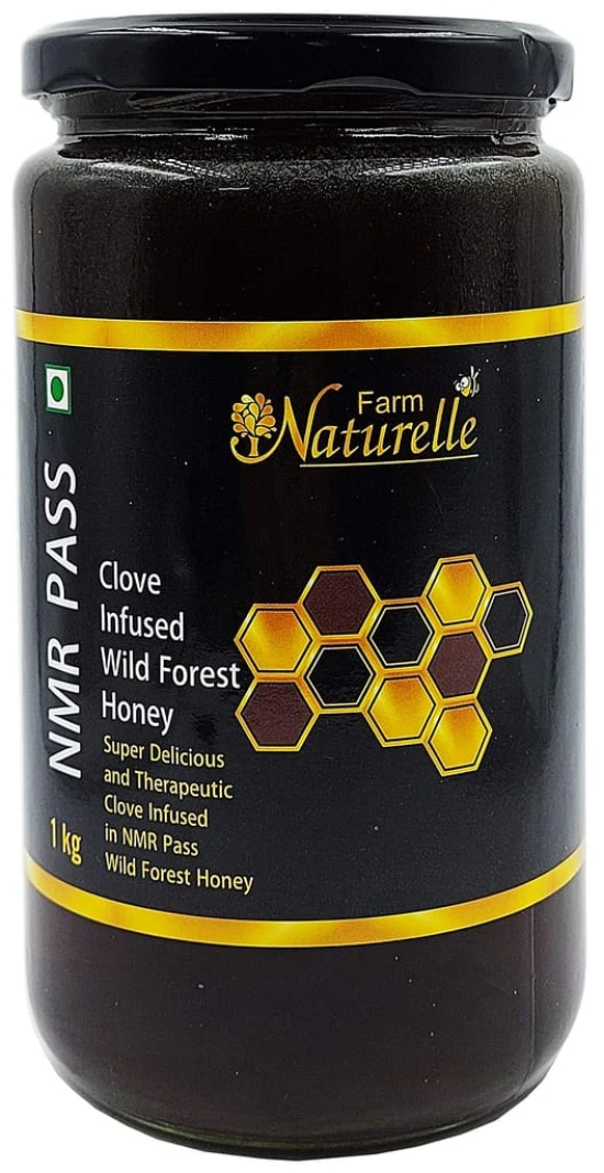 Farm Naturelle- Raw, 100% Natural NMR Tested, Pass, Certified Clove Infused In Forest Honey(1Kg) Glass Bottle.