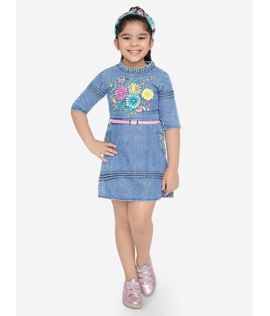 Naughty Ninos - Blue Cotton Girls A-line Dress ( Pack of 1 ) - None