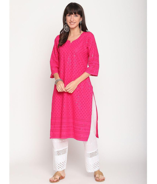 Queenley - Pink Cotton Women's Straight Kurti ( Pack of 1 ) - L