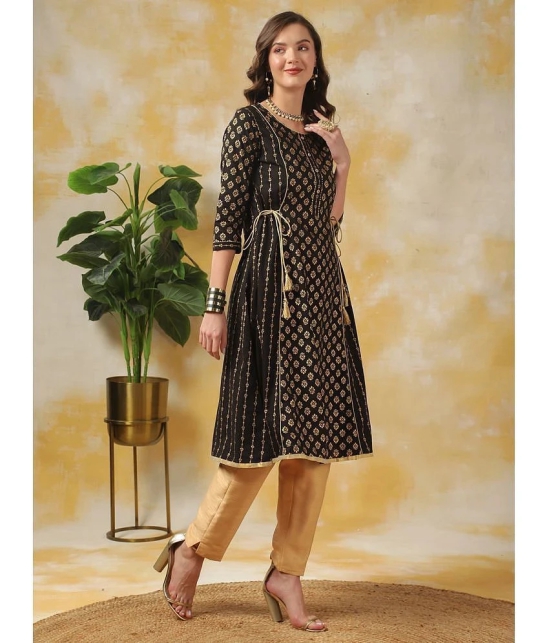 Rangita Women Black Rayon Ethnic Printed Calf Length A-Line Kurti - None