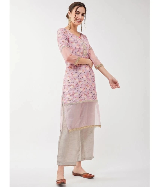 Pannkh - Pink Art Silk Womens Straight Kurti ( Pack of 1 ) - None