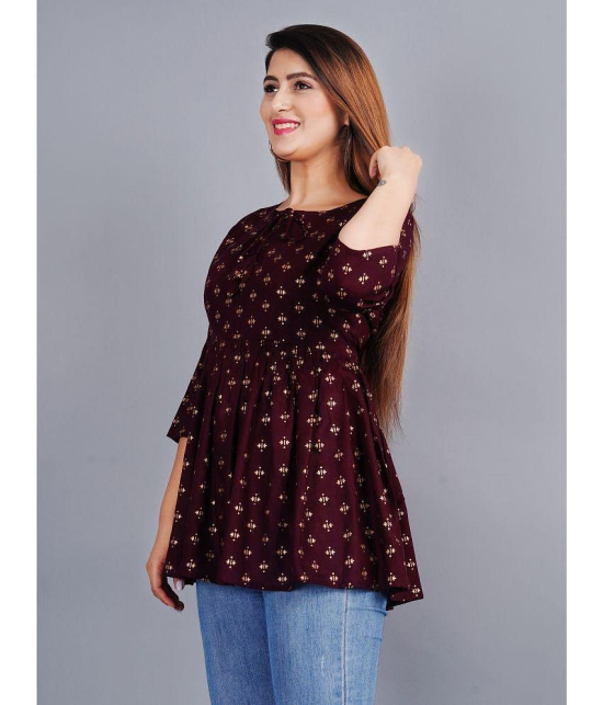 Smien - Coffee Rayon Womens Ethnic A-Line Top ( Pack of 1 ) - None