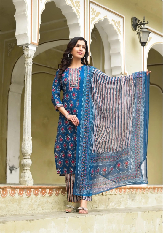 Aqua Blue color Simple and Beautiful Kurta set With Bottom and Dupatta-XL