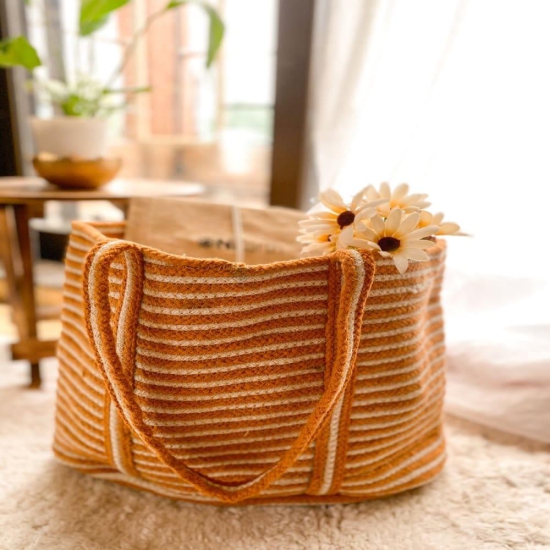 Jute Tote Shopping Bag  Brown