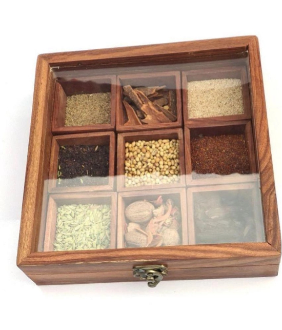 7 Star Traders Masala box Wooden Brown Spice Container ( Set of 1 ) - Brown