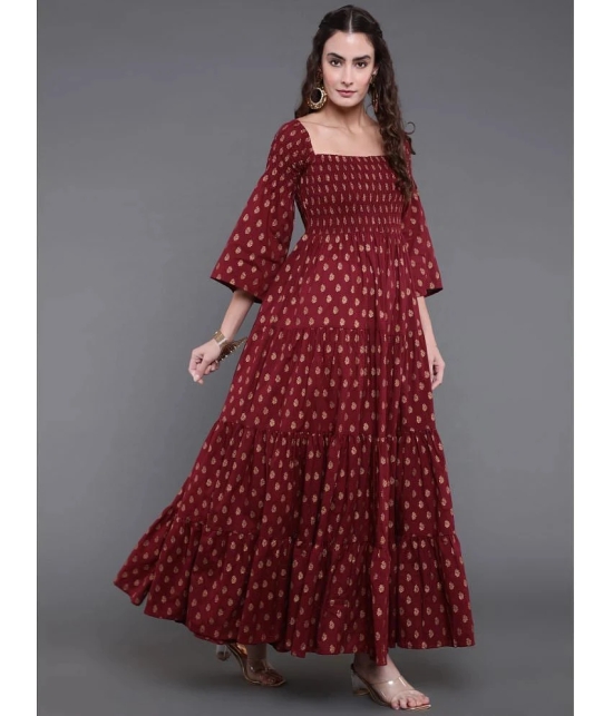 Antaran Cotton Printed Ankle Length Womens Gown - Maroon ( Pack of 1 ) - None