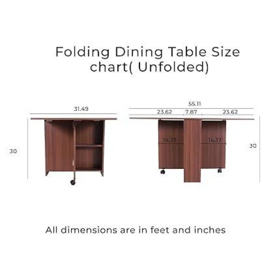 Space Saving Folding Dining Table Drop Leaf Table Convertible 2-4-6 Seater with 2 Tier Storage Small to Large Using Tesa Fitting (Without Chairs)-Brown