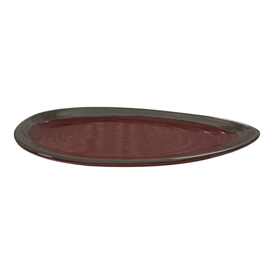 Ceramic Dining Red Almond Shaped Glazed Ceramic 13 Inches Serving Platter