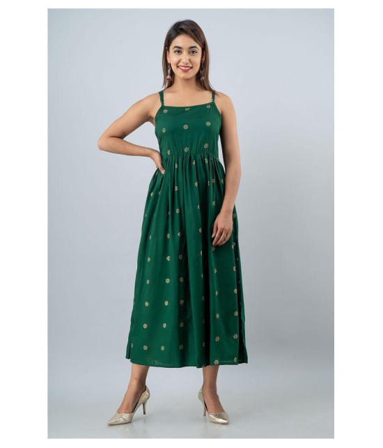 FABRR Rayon Green Fit And Flare Dress - M