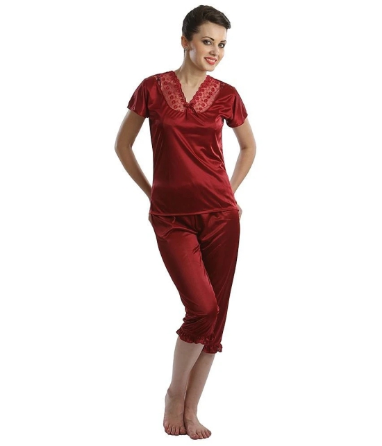 Clovia Maroon Satin Nightsuit Sets Pack of 2 - Free Size