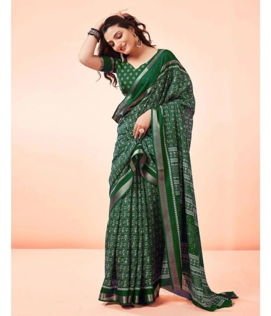 Sitanjali Silk Blend Printed Saree With Blouse Piece - Green ( Pack of 1 ) - Green