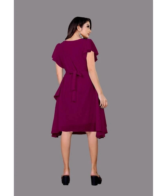 JASH CREATION Georgette Solid Knee Length Womens Fit & Flare Dress - Magenta ( Pack of 1 ) - None