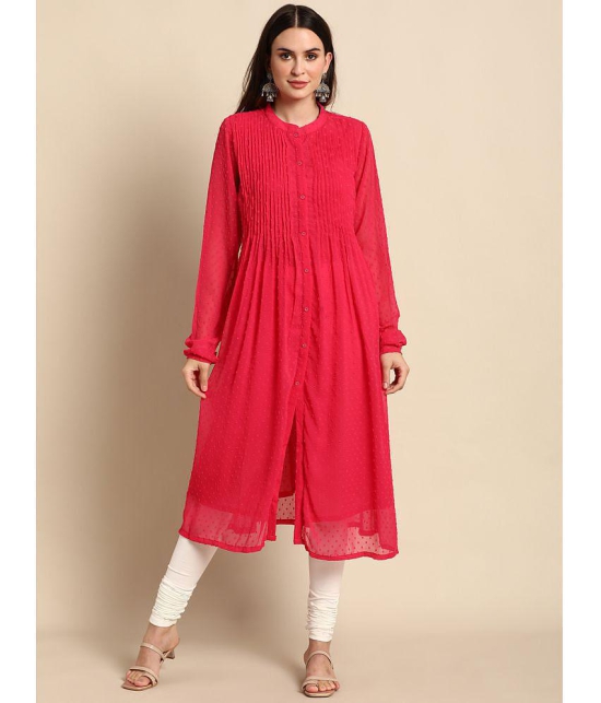 Janasya - Pink Chiffon Womens Front Slit Kurti ( Pack of 1 ) - None