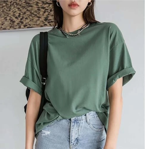 London Hills Womens Casual Round Neck Solid, Oversized Drop Shoulder Regular Fit T-Shirt