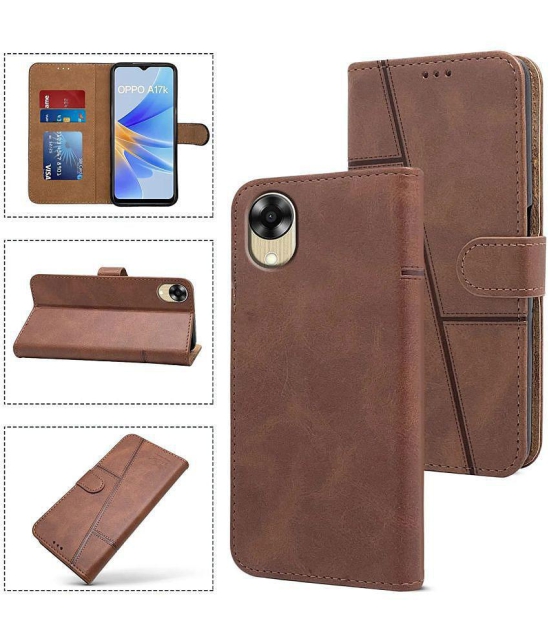 NBOX - Brown Artificial Leather Flip Cover Compatible For Oppo A17K ( Pack of 1 ) - Brown