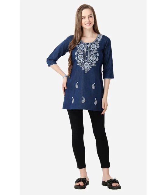 Meher Impex Denim Embroidered Straight Womens Kurti - Blue ( Pack of 1 ) - None