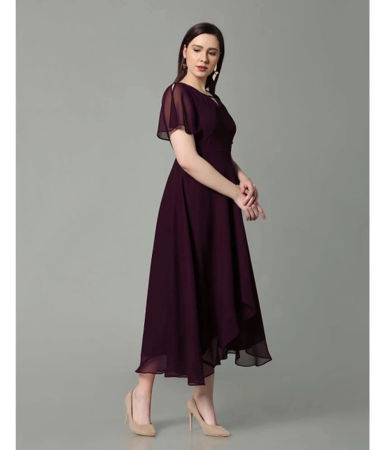 Selvia Georgette Solid Full Length Womens Empire Dress - Wine ( Pack of 1 ) - None