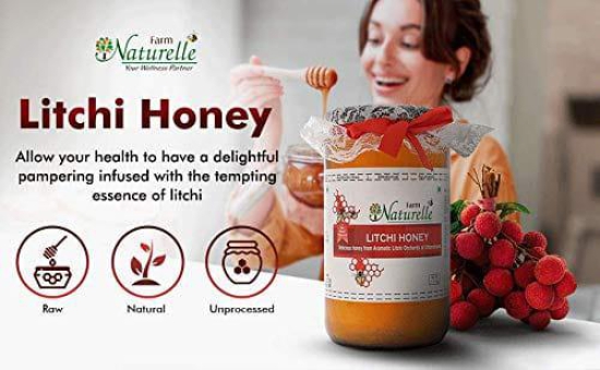 Farm Naturelle Litchi Forest Flower Wild Honey 1000g+150gm Extra|100% Pure Honey | Raw & Unfiltered|Unprocessed|Lab Tested Honey In Glass Jar with Engraved Virgin Wooden Spoon