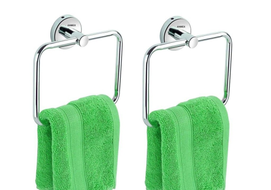 ANMEX SQUARE Stainless Steel Towel Ring for Bathroom/Wash Basin/Napkin-Towel Hanger/Bathroom Accessories - PACK OF 2