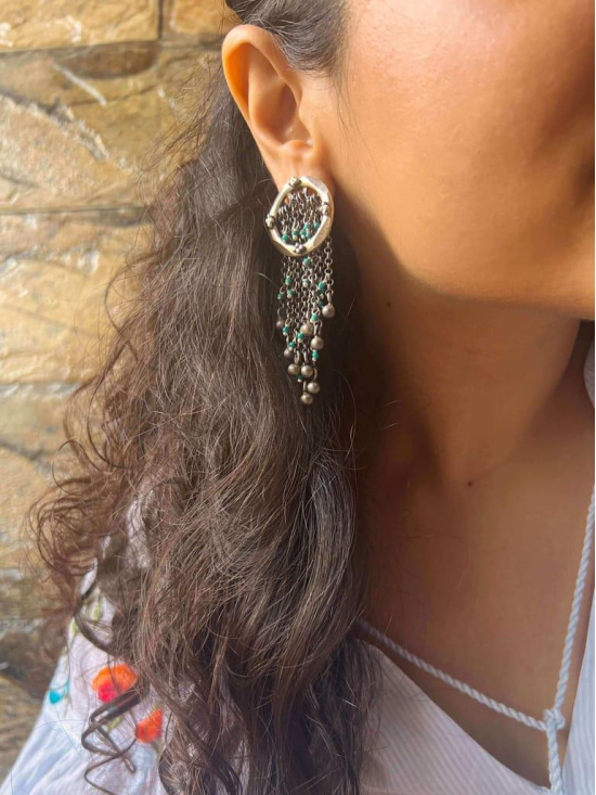 Jharna oxidised silver earring with chain details