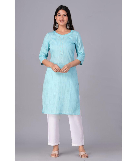 Doriya Cotton Blend Printed Kurti With Palazzo Women's Stitched Salwar Suit - Blue ( Pack of 1 ) - None