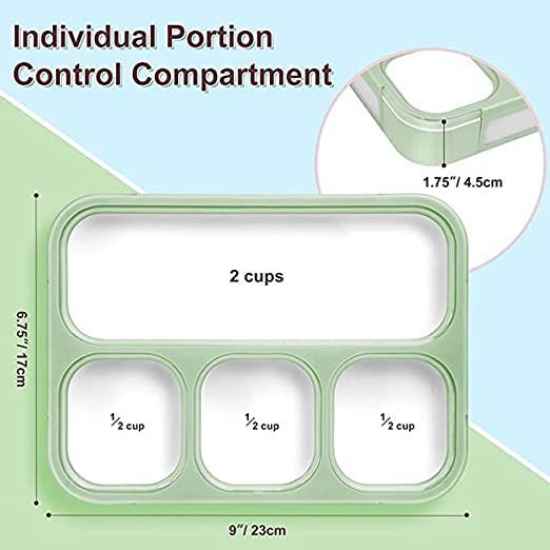 Leak Proof 4 Compartment Bento Box Microwave Freezer Safe Food Containers with Spoon for Adults and Kids PP Food Grade Plastic (4 Partition Classic)-green