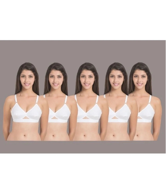 Desiprime - White Cotton Non Padded Womens Everyday Bra ( Pack of 5 ) - None