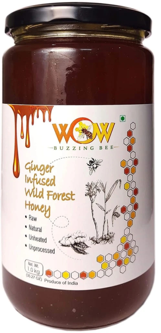 WOW BUZZING BEE - 100% Pure Natural Unprocessed Real Infused Forest Honey Immense Medicinal ValuImmense Medicinal Value. (Infused Honey (1Kg X 5))