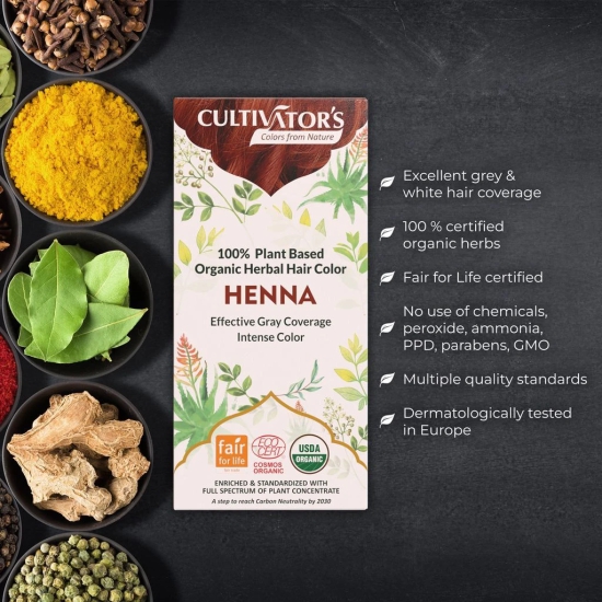 Cultivators Organic Hair Colour - Henna Powder for Women and Men - Ammonia Free Henna Powder - Organic Henna Powder for Hair  - Natural Henna Without Chemical, (Henna) - 100g