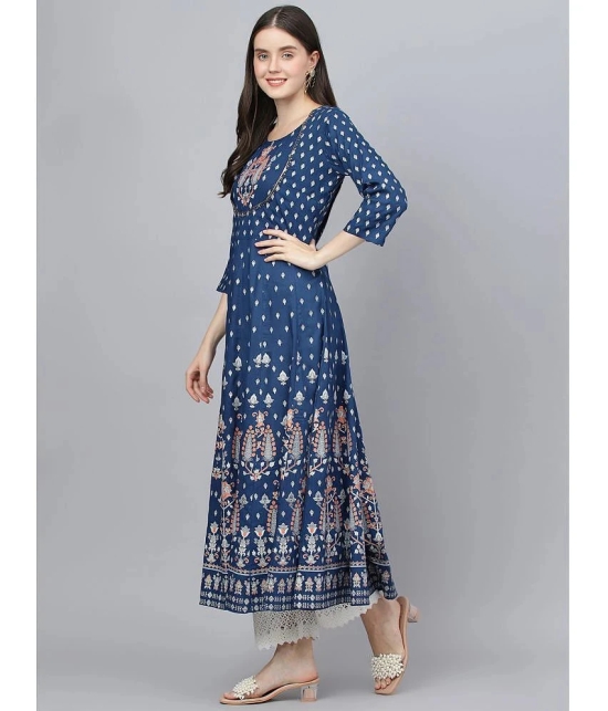 Divena - Indigo Rayon Womens Anarkali Kurti ( Pack of 1 ) - None