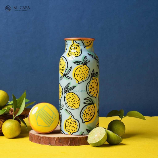 Lemon Print Copper Bottle - 500ML