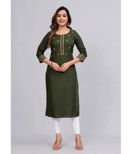 MAUKA Rayon Embroidered Straight Womens Kurti - Green ( Pack of 1 ) - None