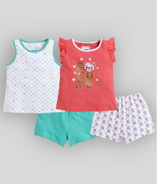 BUMZEE Cotton Coral T-Shirt & Shorts For Baby Girl ( Pack of 2 ) - None