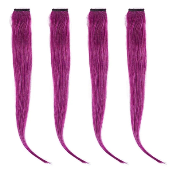 RefynHair - 100% Natural Human Hair Extensions Wigs | Wine Color Streax | 20 Inches | Pack of 4 | Streaks Highlighter For Women And Girls | Rainbow Color Hair Extensions for Festival Party