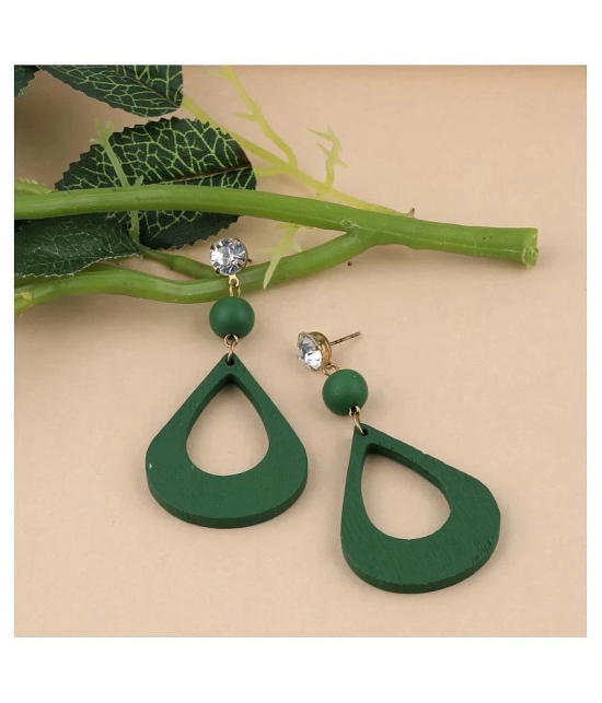 SILVER SHINE Elegant Diamond Light Weight Dangle Wooden Earrings for Girls and Women. - Green