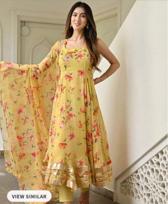 Floral Printed Regular Kurta with Trousers & Dupatta-XXL