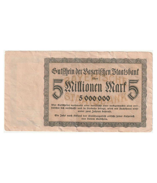 N1- 5 MILLIONEN MARK (1 AUGUST 1923) BAYERISCHE STAATSBANK PACK OF 1 (TERED FROM MANY SIDE CONDITION SEE YOURSELF)