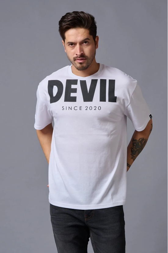 Devil Since 2020 (in Black) Printed White Oversized T-Shirt for Men 3XL