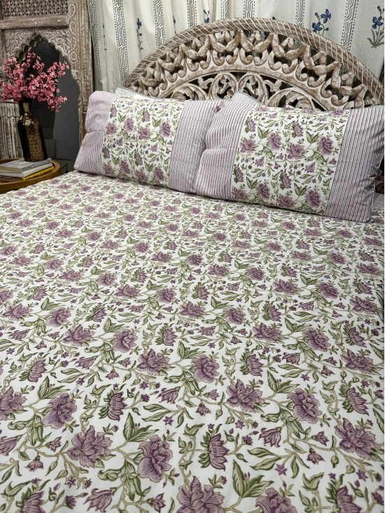 Hand Block Cotton Bedsheet | Sage Bedsheet-King