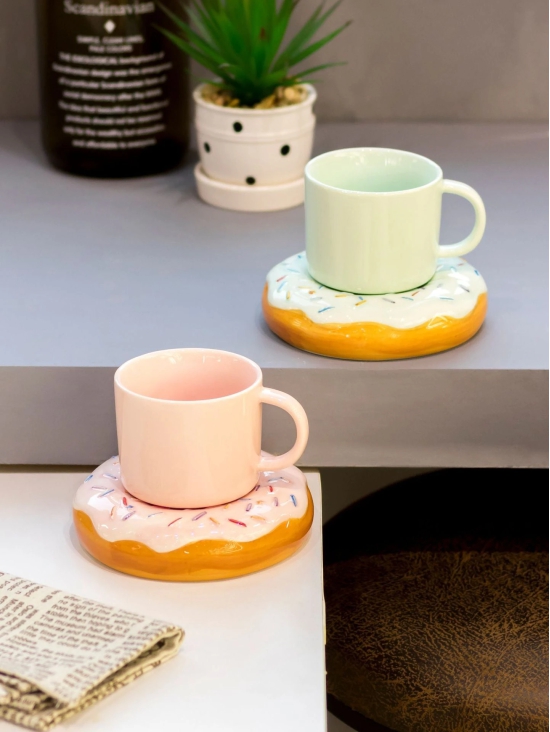 K-Inspired Macaroon Coffee Mug with Doughnut Saucer-Light Pink