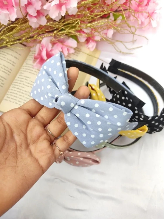 Polka Dots Bow Headband-Blue