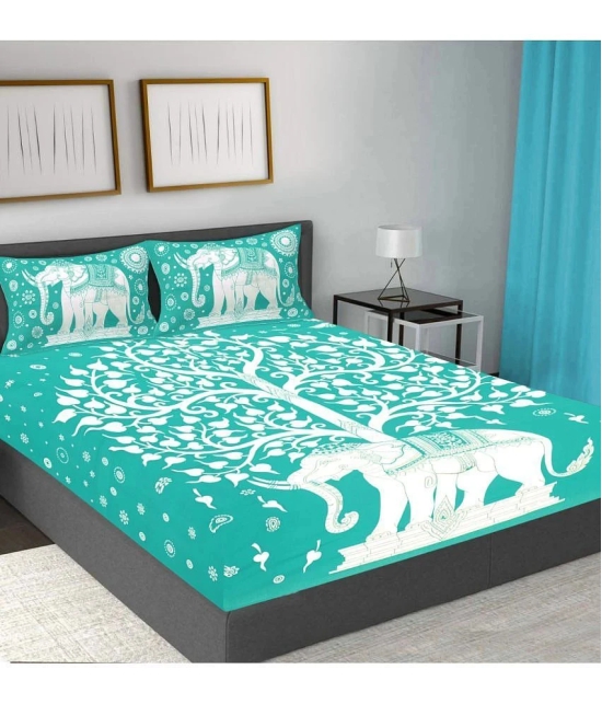 FrionKandy Living Cotton Abstract Double Bedsheet with 2 Pillow Covers - Turquoise - Turquoise