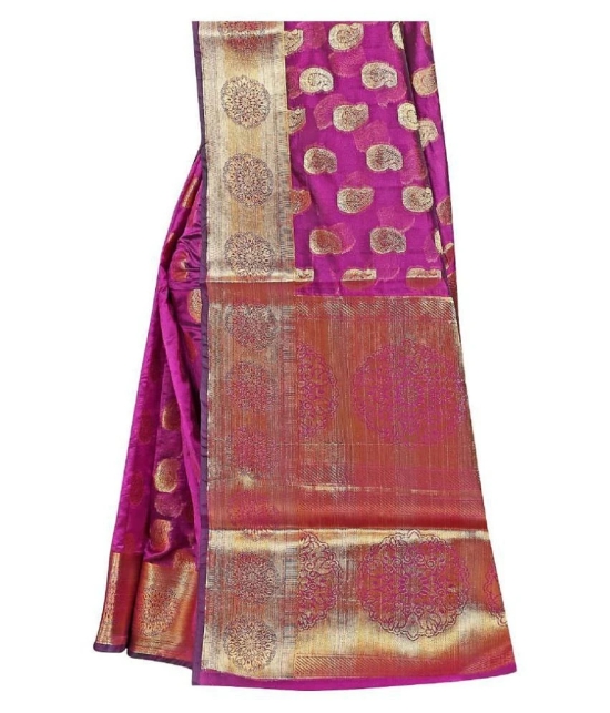 Gazal Fashions - Pink Banarasi Silk Saree With Blouse Piece (Pack of 1)