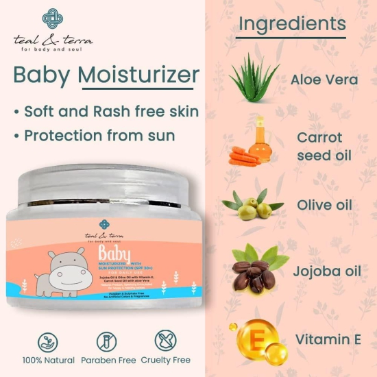 Teal & Terra Baby Moisturizer SPF 30+ | Hydrated, Non Greasy | Sun Rash Prevention | Jojoba & Olive Oil | Paraben & Sulphate Free (50g)