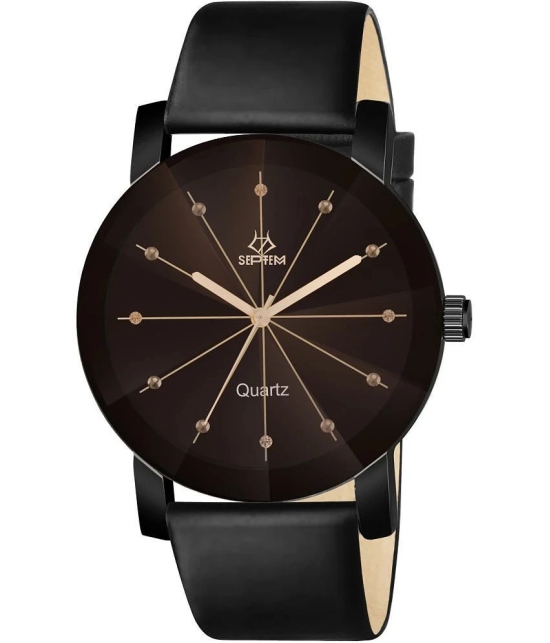 Septem Black Leather Analog Mens Watch