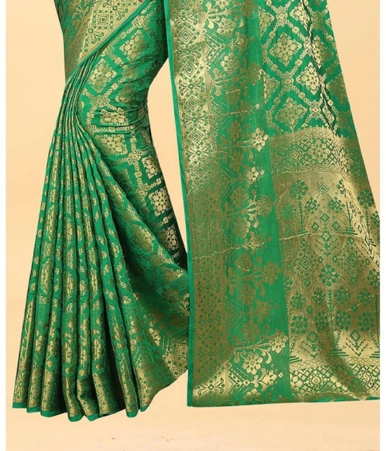 Gazal Fashions - Green Banarasi Silk Saree With Blouse Piece ( Pack of 1 ) - Green