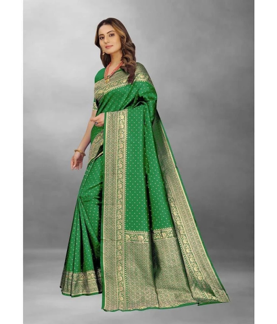 Gazal Fashions - Light Green Banarasi Silk Saree With Blouse Piece ( Pack of 1 ) - Light Green