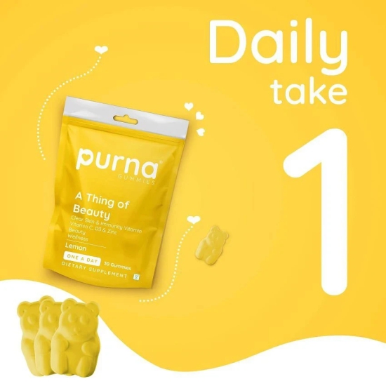 Purna Gummies Vitamin C Lemon Gummies for Adults & Kids, Immunity Booster